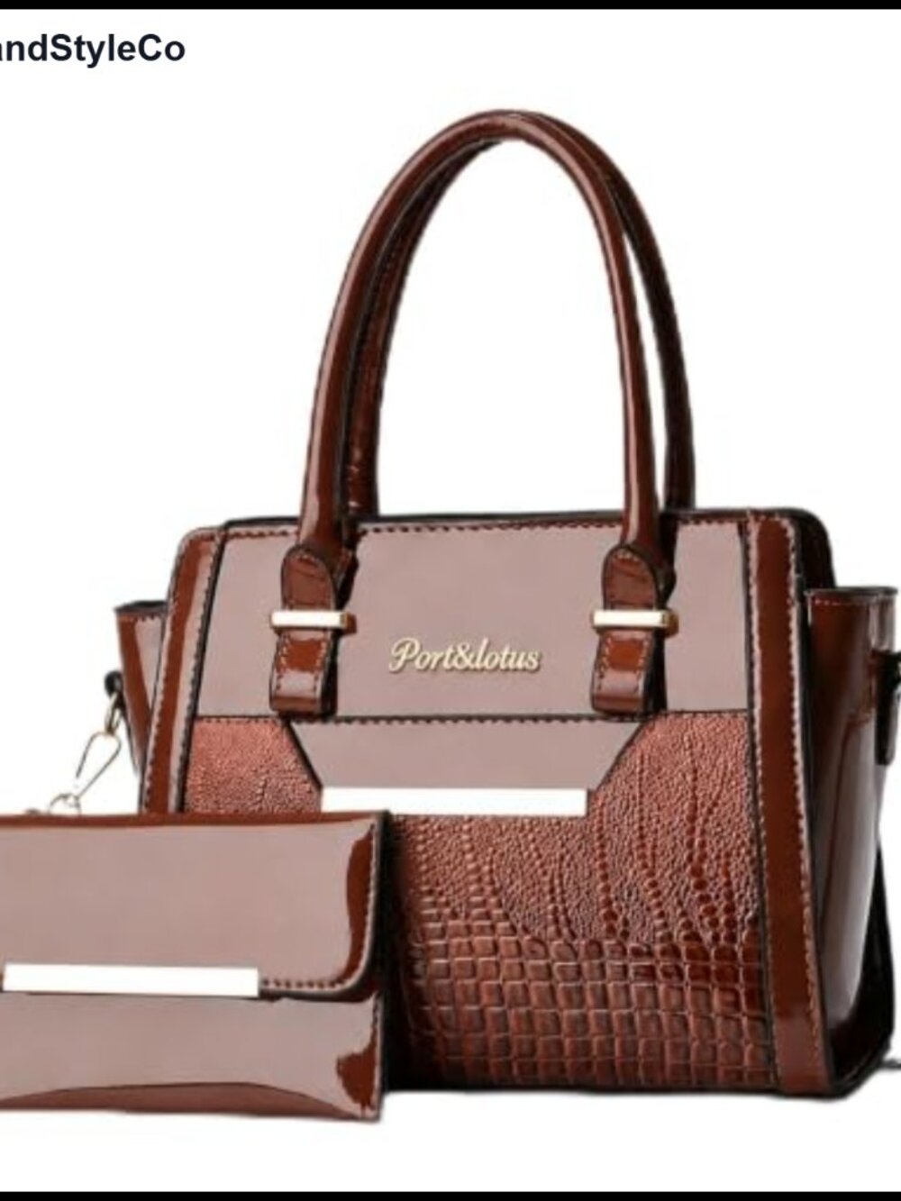 Gloss Patent Leather Tote Bag Crocodile Embossed Removable Crossbody Strap